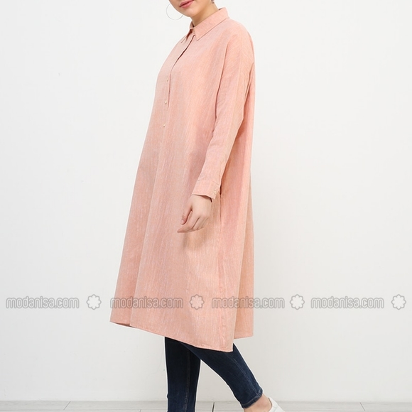 Pastel orange oversized shirt|%100 cotton|Summer - Picture 3 of 5